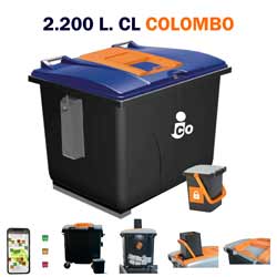 Contenedor de basura residuos y ecología e 4 ruedas de 2200 litros para carga lateral simétricos colombo
